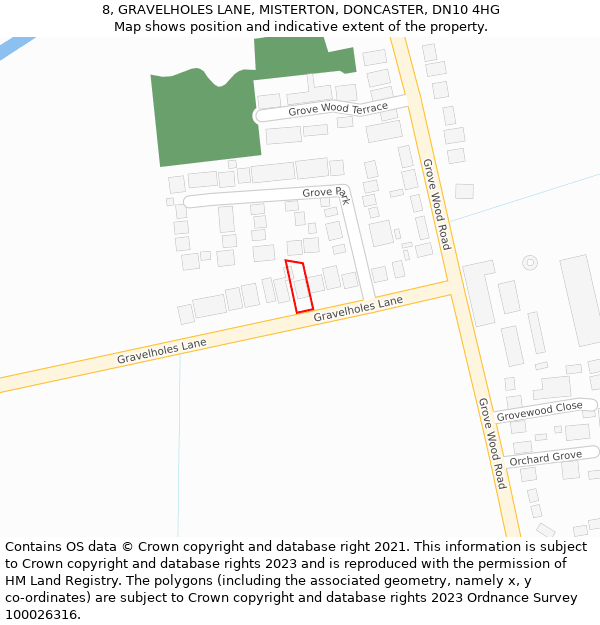 8, GRAVELHOLES LANE, MISTERTON, DONCASTER, DN10 4HG: Location map and indicative extent of plot