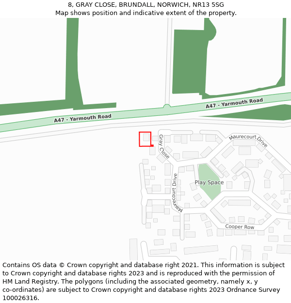 8, GRAY CLOSE, BRUNDALL, NORWICH, NR13 5SG: Location map and indicative extent of plot