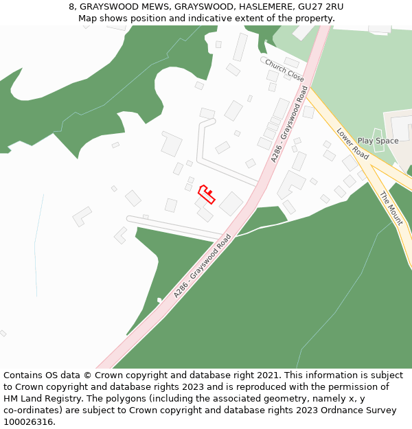 8, GRAYSWOOD MEWS, GRAYSWOOD, HASLEMERE, GU27 2RU: Location map and indicative extent of plot