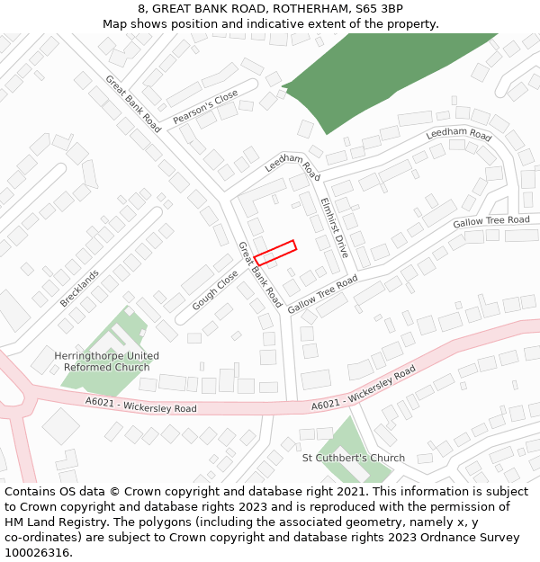 8, GREAT BANK ROAD, ROTHERHAM, S65 3BP: Location map and indicative extent of plot