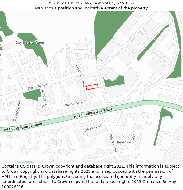 8, GREAT BROAD ING, BARNSLEY, S75 1GW: Location map and indicative extent of plot