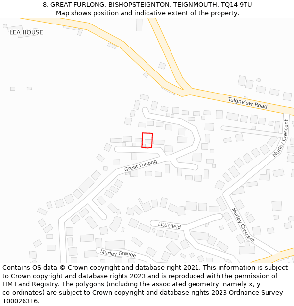 8, GREAT FURLONG, BISHOPSTEIGNTON, TEIGNMOUTH, TQ14 9TU: Location map and indicative extent of plot