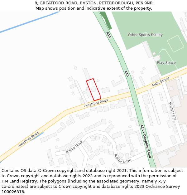 8, GREATFORD ROAD, BASTON, PETERBOROUGH, PE6 9NR: Location map and indicative extent of plot