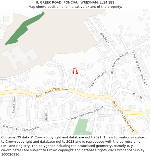 8, GREEK ROAD, PONCIAU, WREXHAM, LL14 1ES: Location map and indicative extent of plot