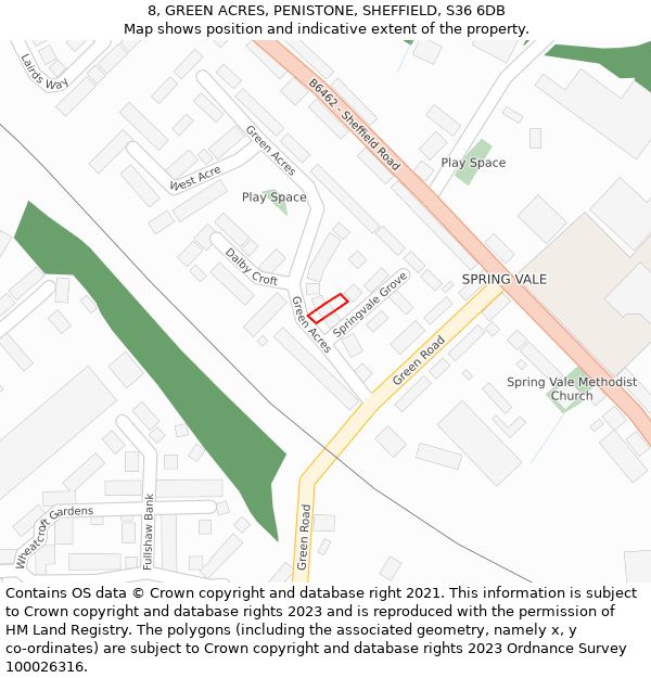 8, GREEN ACRES, PENISTONE, SHEFFIELD, S36 6DB: Location map and indicative extent of plot