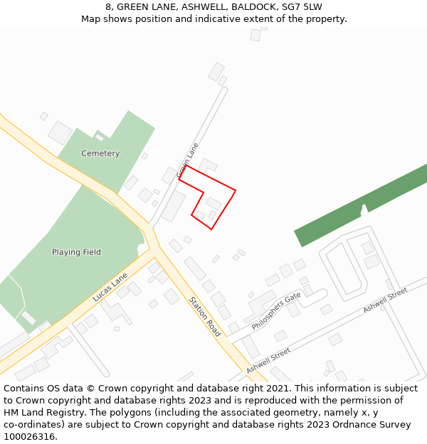 8, GREEN LANE, ASHWELL, BALDOCK, SG7 5LW: Location map and indicative extent of plot