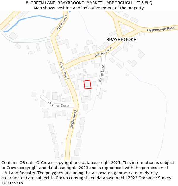 8, GREEN LANE, BRAYBROOKE, MARKET HARBOROUGH, LE16 8LQ: Location map and indicative extent of plot