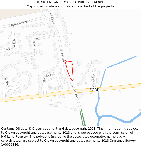 8, GREEN LANE, FORD, SALISBURY, SP4 6DE: Location map and indicative extent of plot
