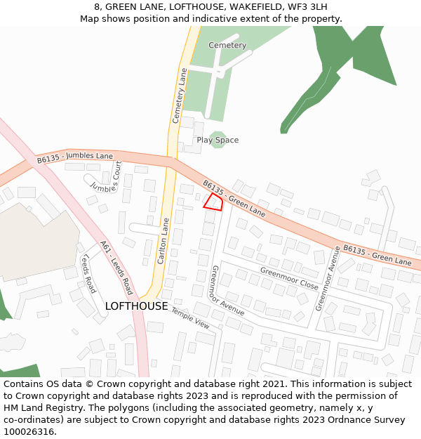 8, GREEN LANE, LOFTHOUSE, WAKEFIELD, WF3 3LH: Location map and indicative extent of plot