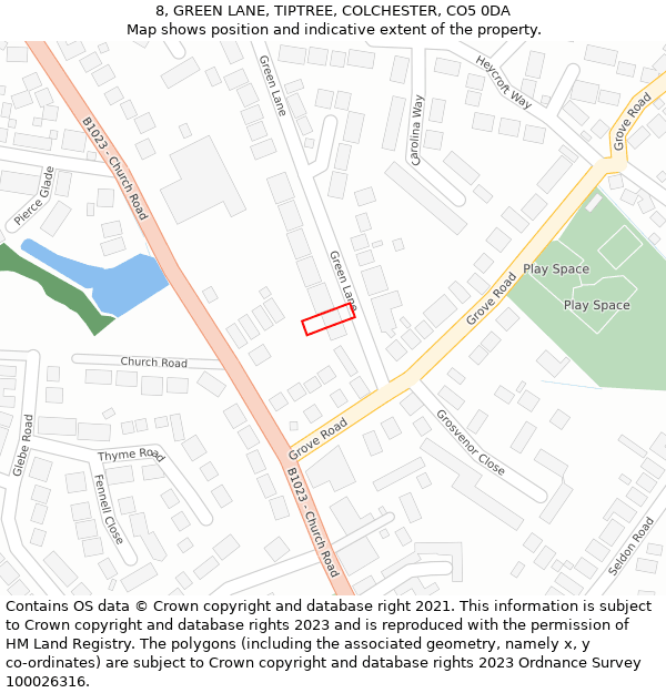 8, GREEN LANE, TIPTREE, COLCHESTER, CO5 0DA: Location map and indicative extent of plot