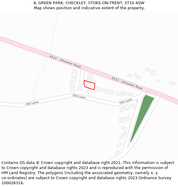 8, GREEN PARK, CHECKLEY, STOKE-ON-TRENT, ST10 4QW: Location map and indicative extent of plot