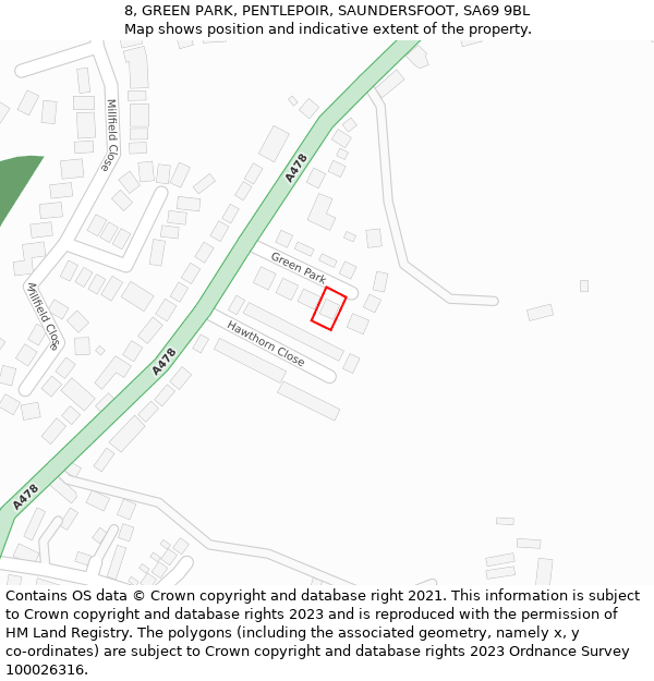 8, GREEN PARK, PENTLEPOIR, SAUNDERSFOOT, SA69 9BL: Location map and indicative extent of plot