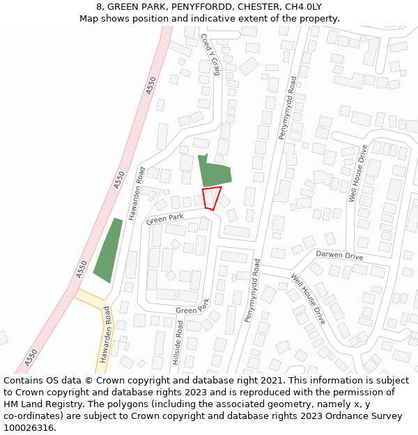 8, GREEN PARK, PENYFFORDD, CHESTER, CH4 0LY: Location map and indicative extent of plot