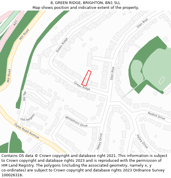 8, GREEN RIDGE, BRIGHTON, BN1 5LL: Location map and indicative extent of plot