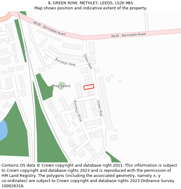 8, GREEN ROW, METHLEY, LEEDS, LS26 9BS: Location map and indicative extent of plot