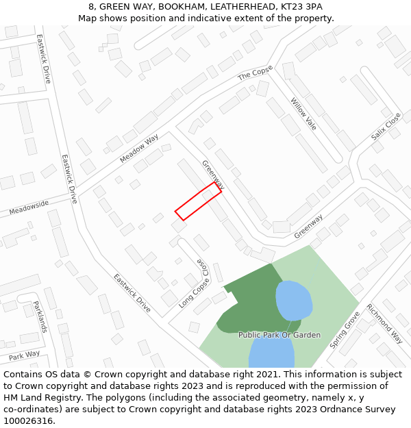 8, GREEN WAY, BOOKHAM, LEATHERHEAD, KT23 3PA: Location map and indicative extent of plot