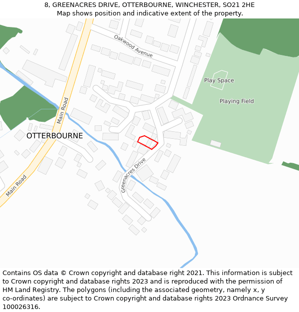 8, GREENACRES DRIVE, OTTERBOURNE, WINCHESTER, SO21 2HE: Location map and indicative extent of plot