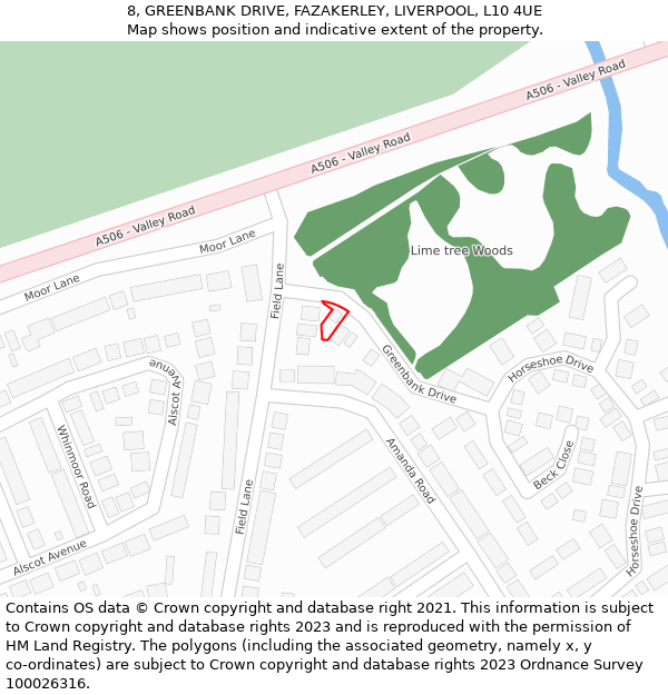 8, GREENBANK DRIVE, FAZAKERLEY, LIVERPOOL, L10 4UE: Location map and indicative extent of plot