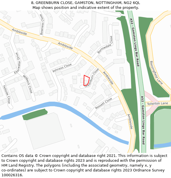 8, GREENBURN CLOSE, GAMSTON, NOTTINGHAM, NG2 6QL: Location map and indicative extent of plot