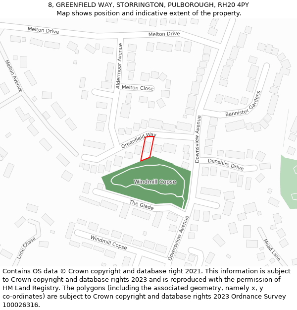 8, GREENFIELD WAY, STORRINGTON, PULBOROUGH, RH20 4PY: Location map and indicative extent of plot