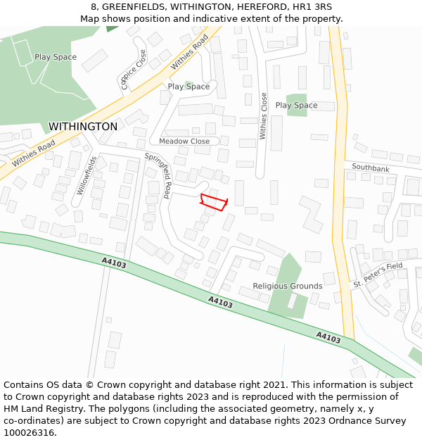 8, GREENFIELDS, WITHINGTON, HEREFORD, HR1 3RS: Location map and indicative extent of plot