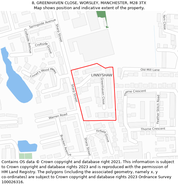 8, GREENHAVEN CLOSE, WORSLEY, MANCHESTER, M28 3TX: Location map and indicative extent of plot