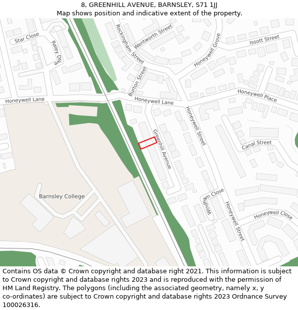 8, GREENHILL AVENUE, BARNSLEY, S71 1JJ: Location map and indicative extent of plot