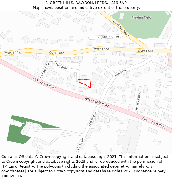 8, GREENHILLS, RAWDON, LEEDS, LS19 6NP: Location map and indicative extent of plot