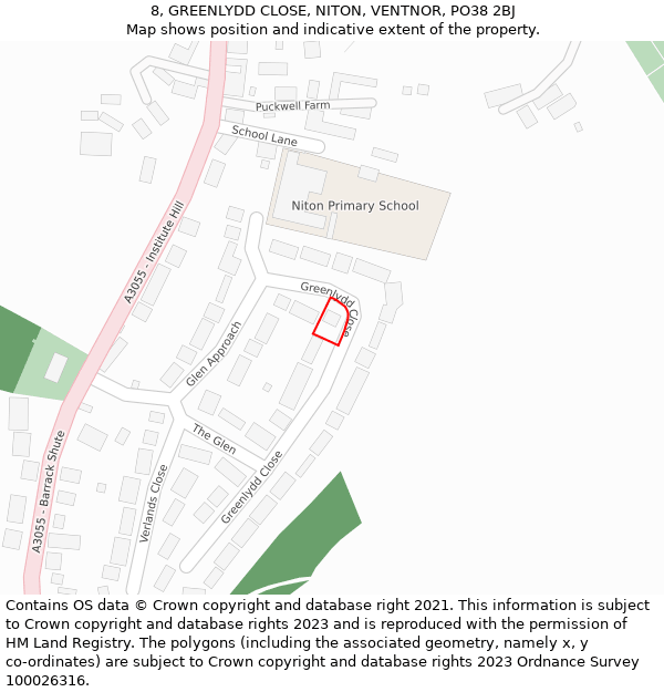 8, GREENLYDD CLOSE, NITON, VENTNOR, PO38 2BJ: Location map and indicative extent of plot