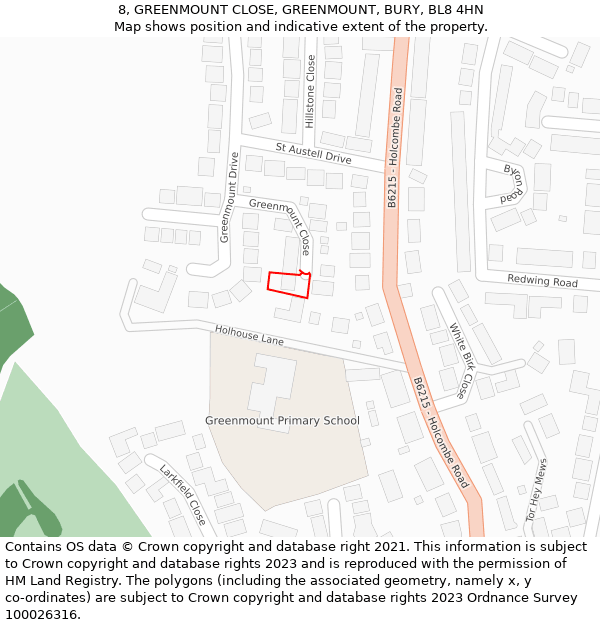8, GREENMOUNT CLOSE, GREENMOUNT, BURY, BL8 4HN: Location map and indicative extent of plot