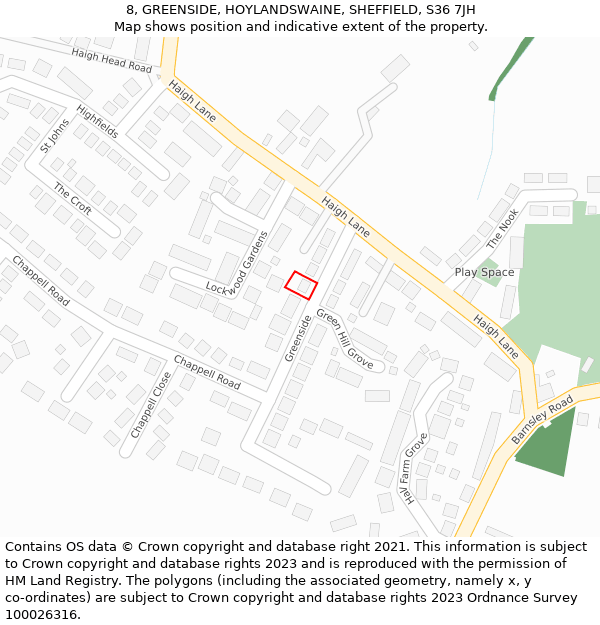 8, GREENSIDE, HOYLANDSWAINE, SHEFFIELD, S36 7JH: Location map and indicative extent of plot