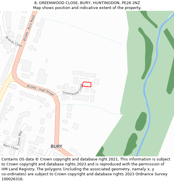 8, GREENWOOD CLOSE, BURY, HUNTINGDON, PE26 2NZ: Location map and indicative extent of plot