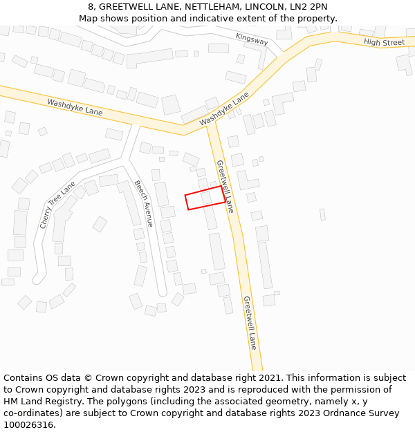 8, GREETWELL LANE, NETTLEHAM, LINCOLN, LN2 2PN: Location map and indicative extent of plot