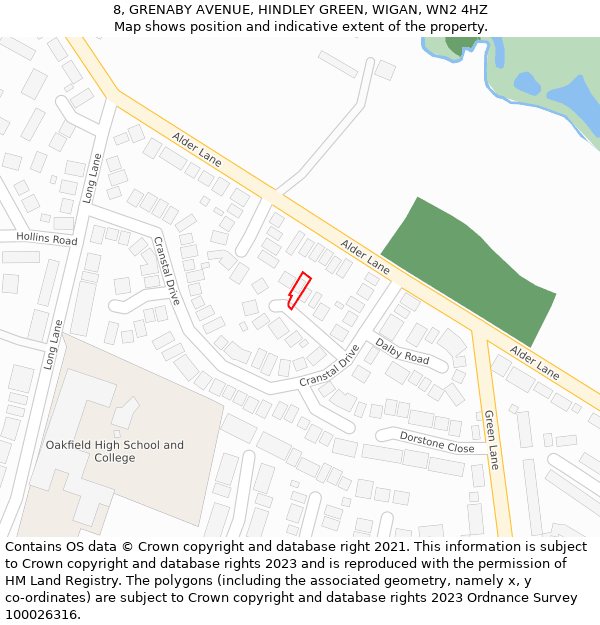 8, GRENABY AVENUE, HINDLEY GREEN, WIGAN, WN2 4HZ: Location map and indicative extent of plot