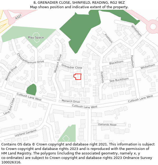 8, GRENADIER CLOSE, SHINFIELD, READING, RG2 9EZ: Location map and indicative extent of plot