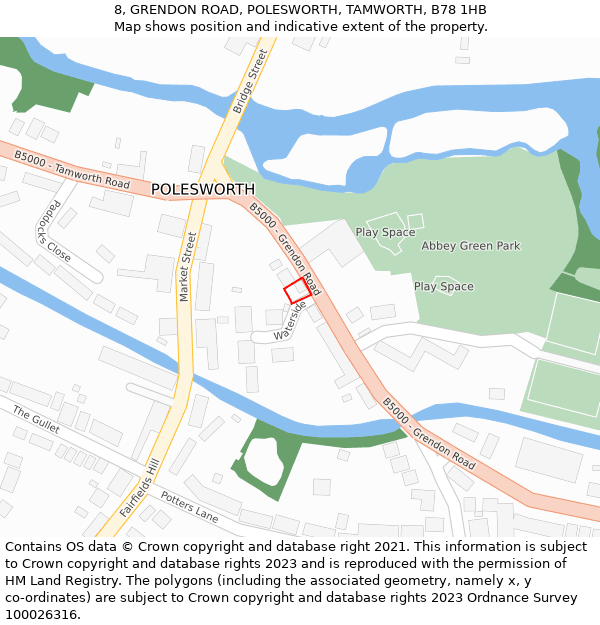 8, GRENDON ROAD, POLESWORTH, TAMWORTH, B78 1HB: Location map and indicative extent of plot