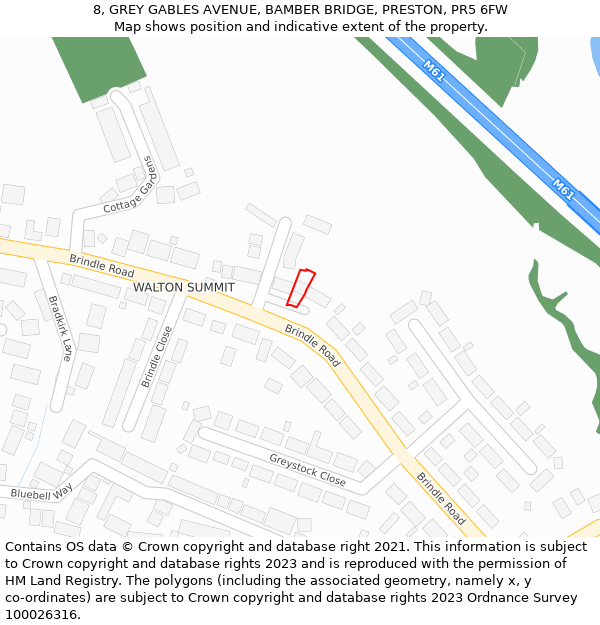 8, GREY GABLES AVENUE, BAMBER BRIDGE, PRESTON, PR5 6FW: Location map and indicative extent of plot