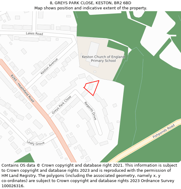 8, GREYS PARK CLOSE, KESTON, BR2 6BD: Location map and indicative extent of plot