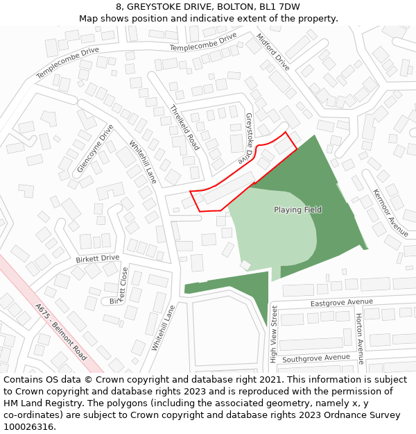 8, GREYSTOKE DRIVE, BOLTON, BL1 7DW: Location map and indicative extent of plot