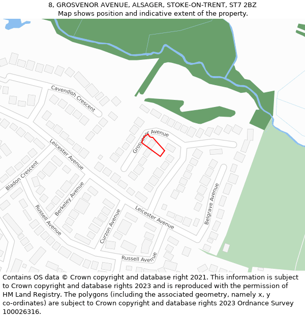 8, GROSVENOR AVENUE, ALSAGER, STOKE-ON-TRENT, ST7 2BZ: Location map and indicative extent of plot