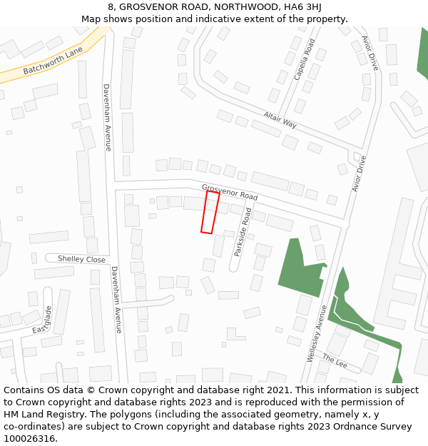 8, GROSVENOR ROAD, NORTHWOOD, HA6 3HJ: Location map and indicative extent of plot