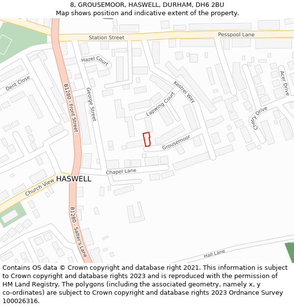 8, GROUSEMOOR, HASWELL, DURHAM, DH6 2BU: Location map and indicative extent of plot