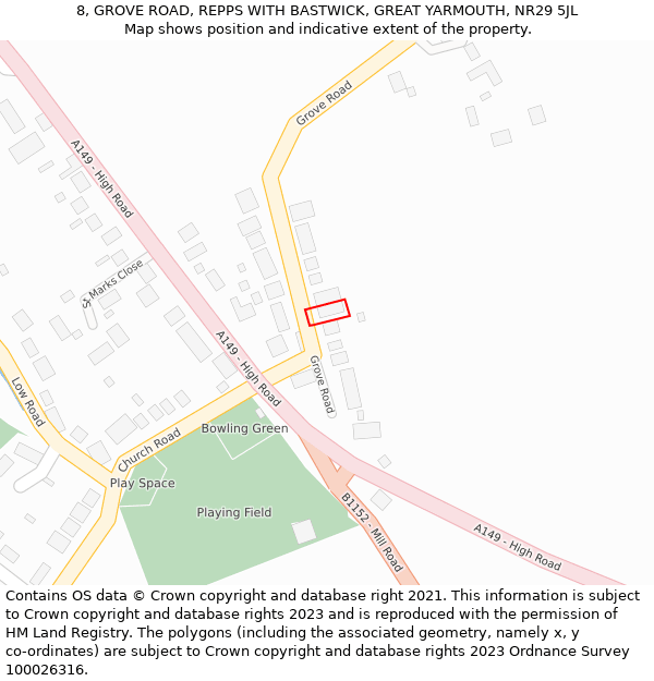 8, GROVE ROAD, REPPS WITH BASTWICK, GREAT YARMOUTH, NR29 5JL: Location map and indicative extent of plot