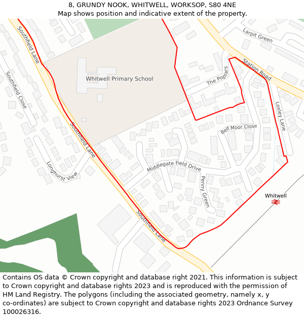 8, GRUNDY NOOK, WHITWELL, WORKSOP, S80 4NE: Location map and indicative extent of plot