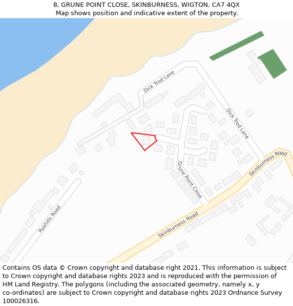 8, GRUNE POINT CLOSE, SKINBURNESS, WIGTON, CA7 4QX: Location map and indicative extent of plot