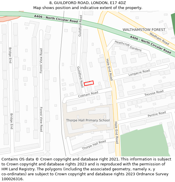 8, GUILDFORD ROAD, LONDON, E17 4DZ: Location map and indicative extent of plot
