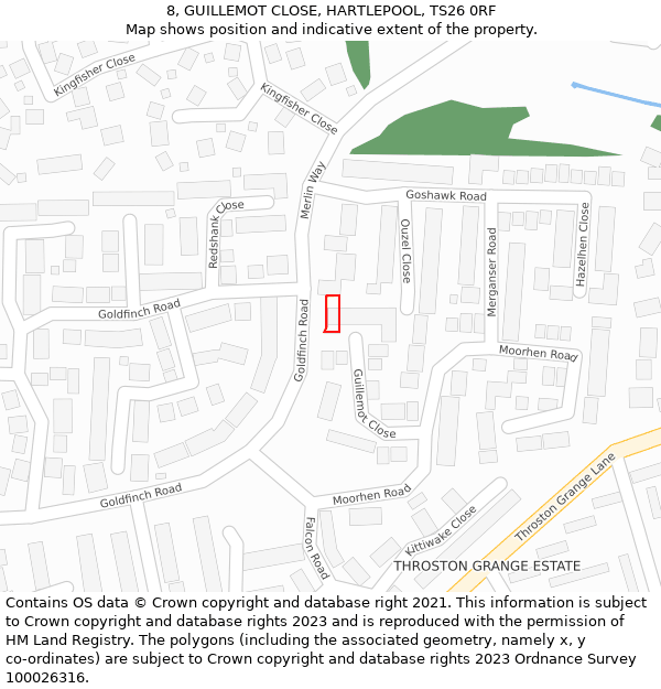 8, GUILLEMOT CLOSE, HARTLEPOOL, TS26 0RF: Location map and indicative extent of plot