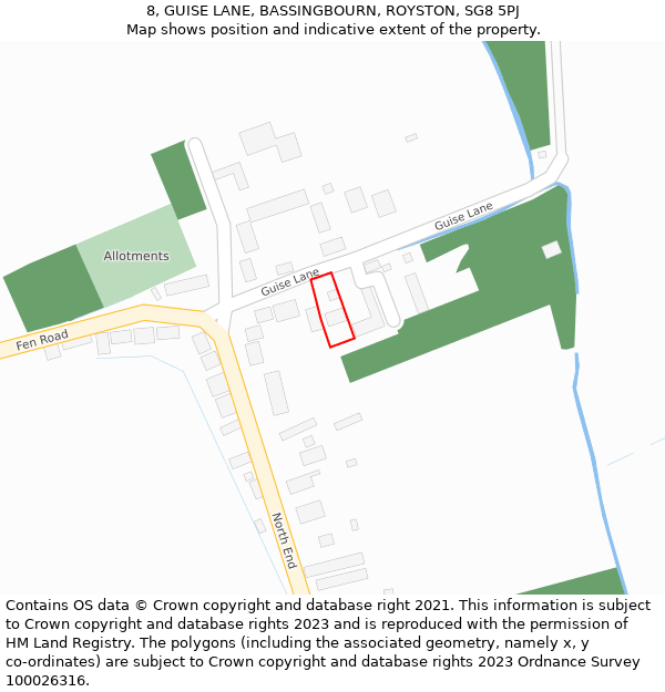 8, GUISE LANE, BASSINGBOURN, ROYSTON, SG8 5PJ: Location map and indicative extent of plot