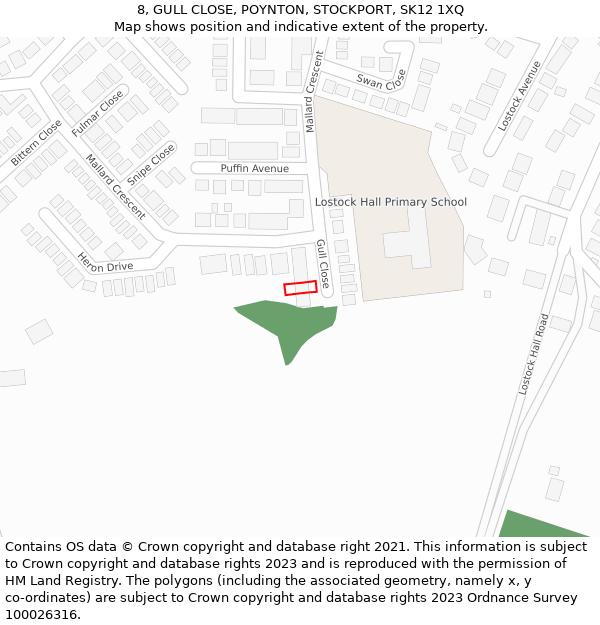 8, GULL CLOSE, POYNTON, STOCKPORT, SK12 1XQ: Location map and indicative extent of plot