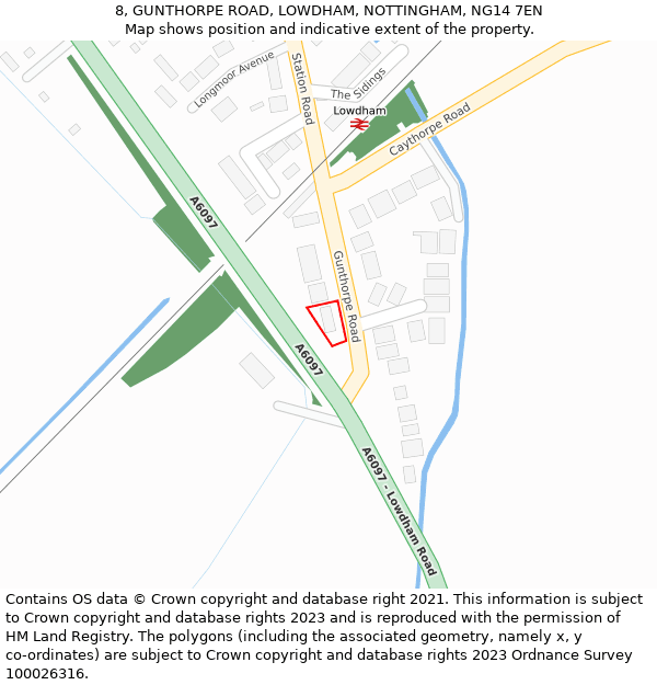 8, GUNTHORPE ROAD, LOWDHAM, NOTTINGHAM, NG14 7EN: Location map and indicative extent of plot